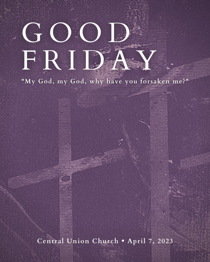 Good Friday on purple background with faint cross figures