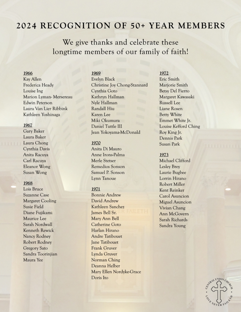 Celebrating Our 50+ Year Members – Central Union Church