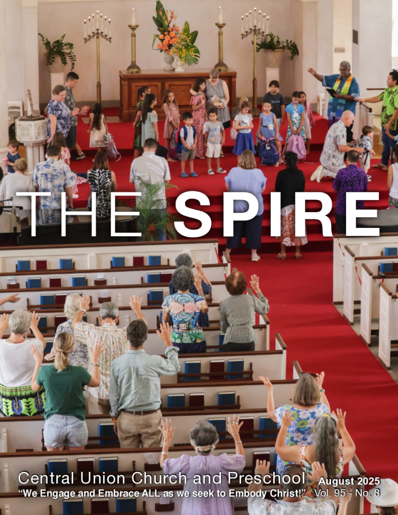 August 2025 Spire cover of backpack blessing in sanctuary