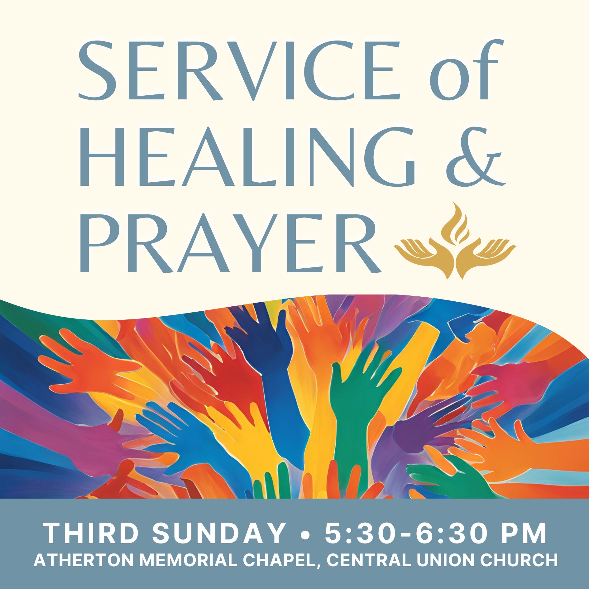 info graphic for service of healing prayer open colorful hands