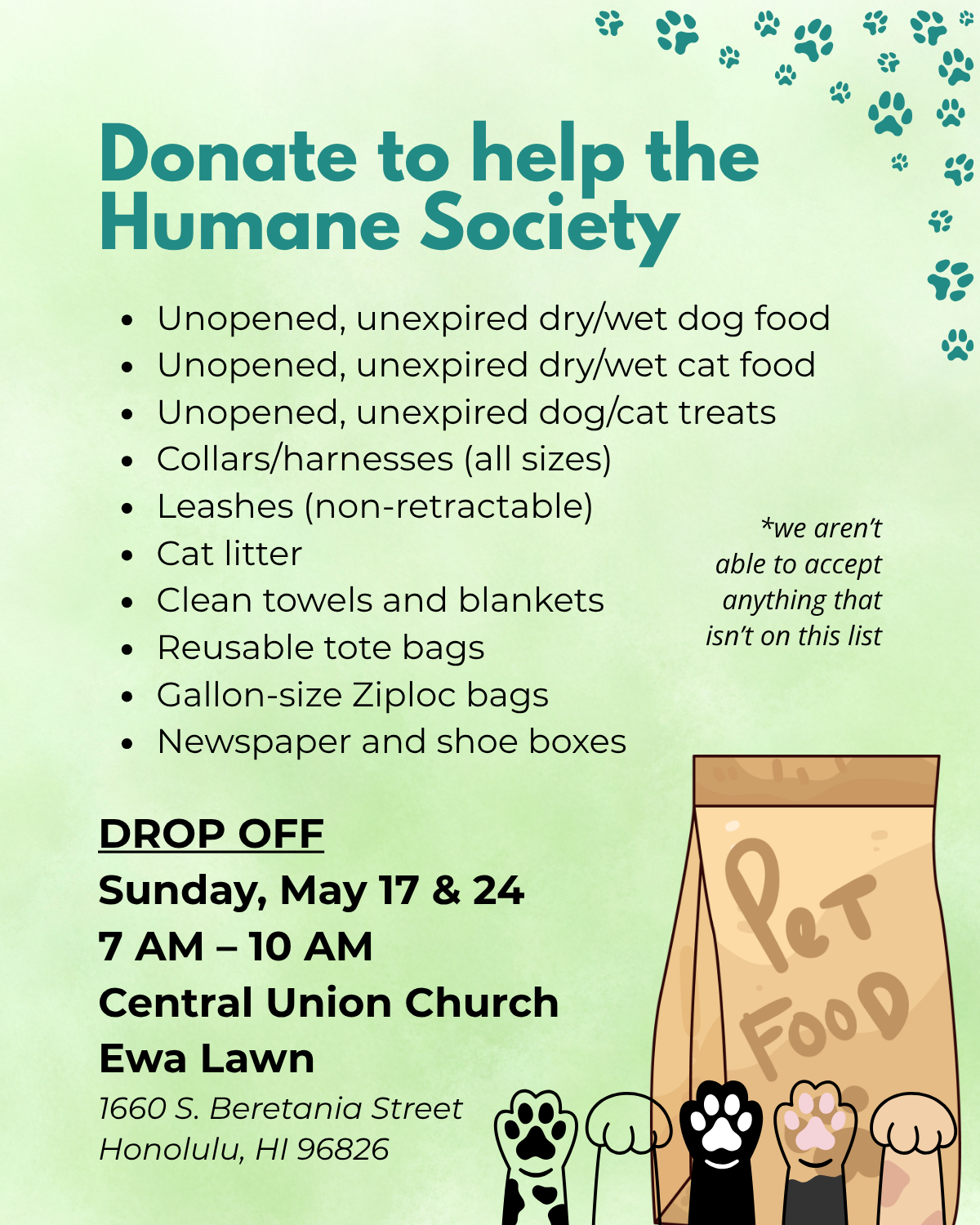 Flyer - Donate to help the Humane Society