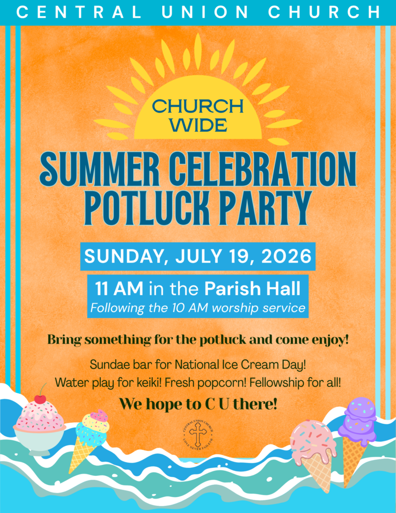 Church-wide summer celebration potluck party on July 19, 2026