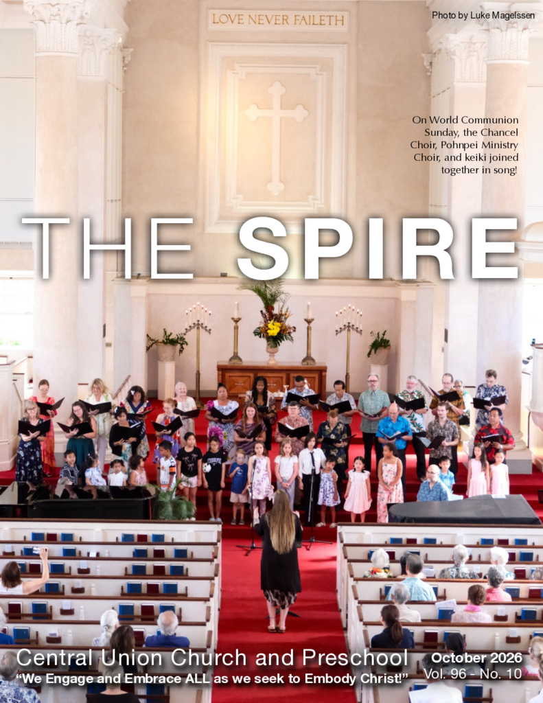 October 2026 Spire cover featuring Chancel Choir, Pohnpei Ministry Choir, keiki singing